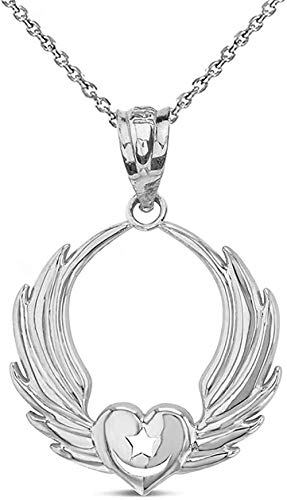 NC110 Treasures Collar con Colgante de corazón Alado de Plata esterlina con Estrella y Media Luna Islam Sufi Order (Longitud de Cadena Disponible 16-18-20-22)