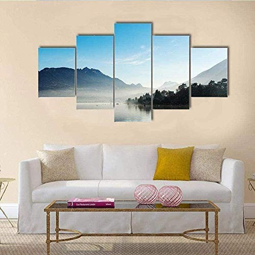 NC56 5 Paneles de Pintura, Arte Moderno, Arte de Pared, Lago de Annecy en Francia, Utilizado para el hogar, Dormitorio, Oficina, decoración de Pared, decoración, Marco de 150x80 cm