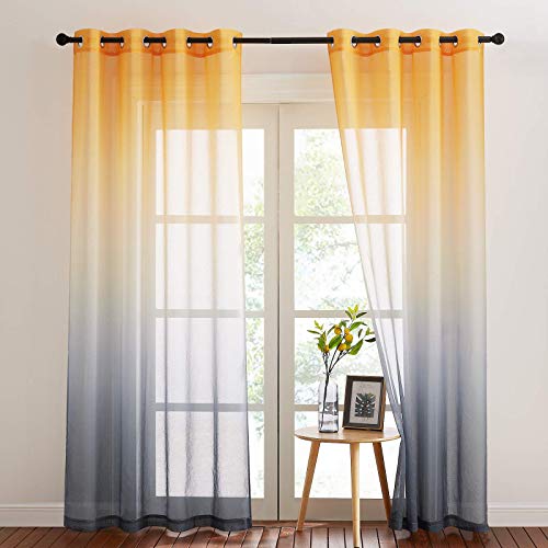 NICETOWN Cortinas Salón Moderno - Cortinas Degradada SemiTranslúcidas con Ojales para Habitación Niño Niña, 2 Piezas, 140 x 245 CM, Amarillo-Gris