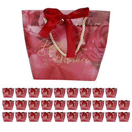 Nivvity Caja de Dulces, 30PCS Caja de Bolsa de Dulces pequeña portátil para decoración de Regalos Suministros para Fiestas y Eventos Regalos de Boda((Retro Red (Wine Red Ribbon + Rope))