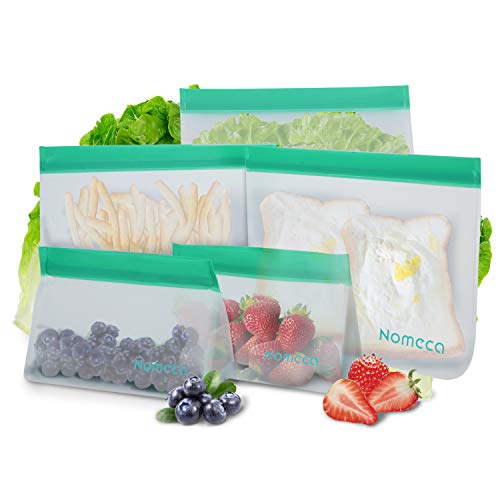 Nomeca Bolsas de Almacenamiento de Alimentos Reutilizables 5 Bolsas Sándwich y Merienda Portátil Doble Zip Bolsas Comida Hermeticas para Almuerzo Fruta Bocadillito Congelación Cocina Viaje - 2 Tamaños