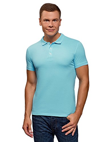 oodji Ultra Hombre Polo de Tejido Piqué, Turquesa, M