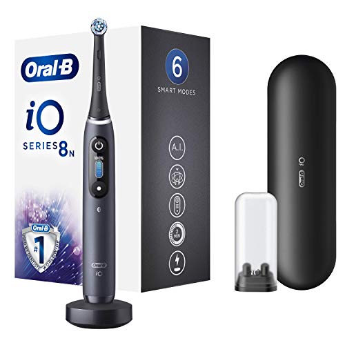 Oral-B iO 8n Cepillo Eléctrico Recargable Tecnología De Braun, 1 Mango Negro Con Diseño De Alta Gama Y Tecnología Magnética, Pantalla En Color, 1 Cabezal De Recambio, 1 Funda De Viaje Premium