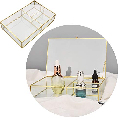 Organizador de Maquillaje Vidrio, 3 Compartimentos Organizador de Cosméticos, Caja de Joyas, Organizador de Brochas Maquillaje, bandeja decorativa transparente, para Pendientes, Anillos, Collares