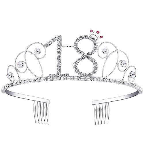 Ouinne Tiara Cristal Cumpleaños Corona Princesa Feliz Cumpleaños de Número 18 Accesorios con Peine