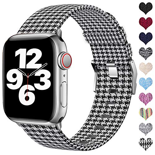 Ouwegaga Compatible con Apple Watch Correa 38mm 40mm 42mm 44mm, Correa de Tela Tejida Nylon de Repuesto Compatible con Apple Watch SE/iWatch Series 6 5 4 3 2 1, Rejilla Blanca 42mm/44mm