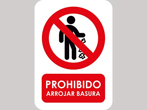 Pack 5 Señales de Prohibido Arrojar Basura | Medida 21x29,70cm | Señaletica en Material PVC 3 mm | Duradera y Económica