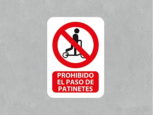 Pack 5 Señales de Prohibido el Paso de Patinetes | Medida 14,85x21cm | Señaletica en Material PVC 3 mm | Duradera y Económica