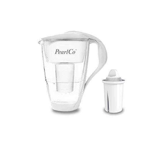 PearlCo - Filtro de Agua de Vidrio (Blanco) con 1 Cartucho de Filtro Universal Classic - Adecuado para Brita Classic