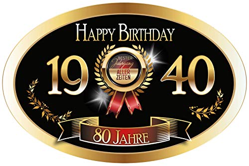 Pegatina con texto"Bester Jahrgang - 80 Jahre - Happy Birthday" en 1940