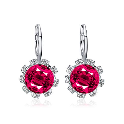 Pendientes redondos para mujer, diseño de flor de cristal de imitación con circonita cúbica, color rojo Watermolen