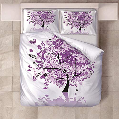 PERFECTPOT Ropa De Cama 3D Árbol De Flor Morada Juego De Fundas De Edredón 3 Piezas Poliéster 1 Funda Nórdica Y 2 Funda De Almohada 240Cm Ancho X 220Cm Alto