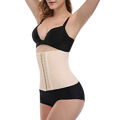 Proumy Fajas Reductoras Adelgazantes Mujer Sexy Corset Beige Abdominal Cinturón Reductor Elástico Ropa Apretada Ajustable con Pilas de Hebillas Underbust Shapewear Moldeadora Bustier de Talla Grande