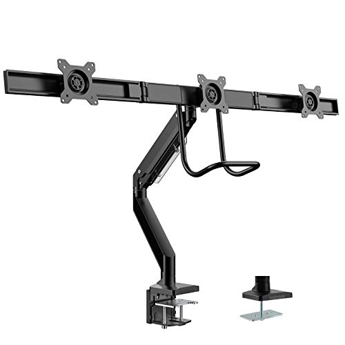 PUTORSEN® Soporte de Escritorio para 3 Monitor de Las Pantallas de TV, LCD y computadora de17”-27”/43-69cm, Triple Brazo de Monitor con Resorte de Gas, Aluminio, Capacidad de Carga es 6kg