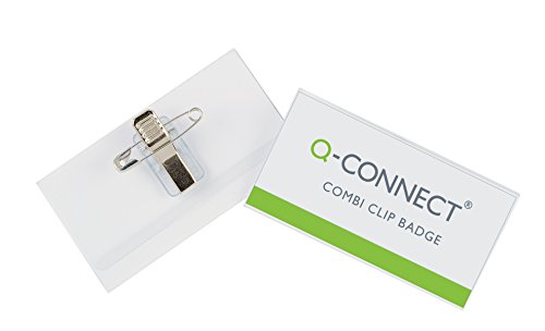 Q-Connect KF01567 - Identificador con pinza e imperdible, 54 x 90 mm, transparente