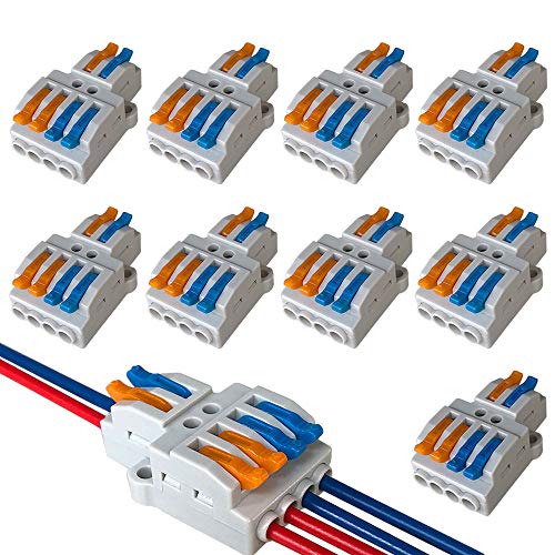 QitinDasen 9Pcs Premium KV424 Palanca Tuerca Cable Conector Set, 2 en 4 fuera Conductor Compacto Cable Conector, Rápido Resorte Conector Bloque Terminal