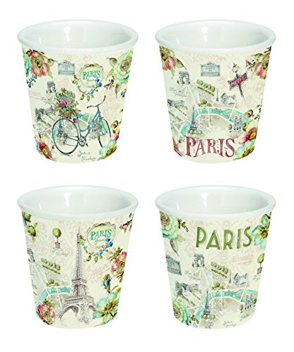 R2S 1455PARF Paris Forever-Estuche de Tazas de Café cerámica, 20 X 9 X 9 cm, 4 Unidades