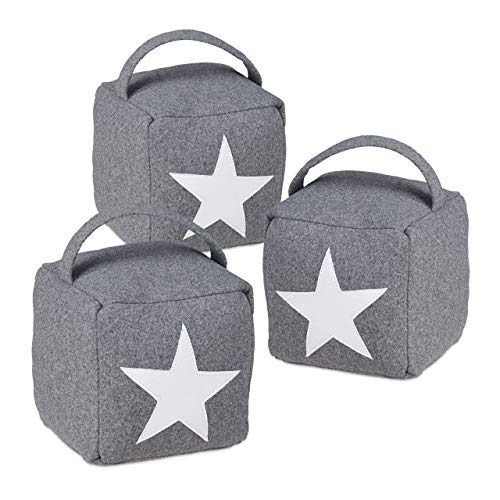 Relaxdays Pack de 3 Topes Puerta con Asa, Tela-Arena, Gris, 20 x 15 x 15 cm