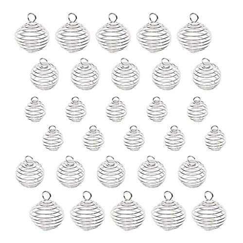 rongweiwang 30PCS / Set 3 Tamaño del Grano Espiral Espiral Grano jaulas Jaulas Titular Colgantes de Plata Chapado de Piedra Collar Pendientes para la joyería