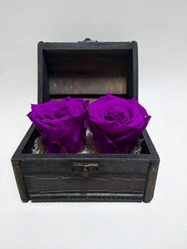 Rosas eternas moradas. Cofre de Madera con Dos Rosas eternas preservadas Color Morado Lila. Fabricado en España