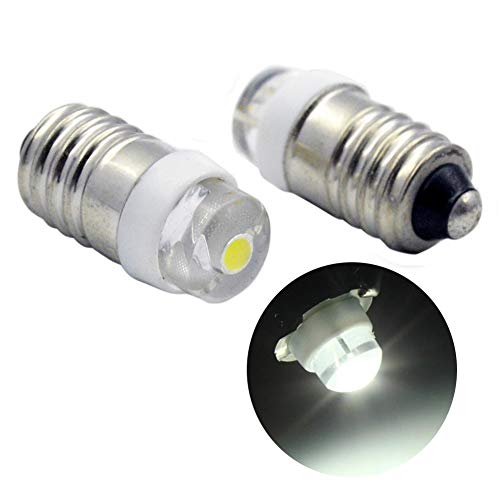 Ruiandsion E10 Bombilla LED DC 3-18V 0.5W 6000K Blanco 200LM Bombilla LED para linterna antorcha Linterna antorcha, Tierra negativa (paquete de 2)