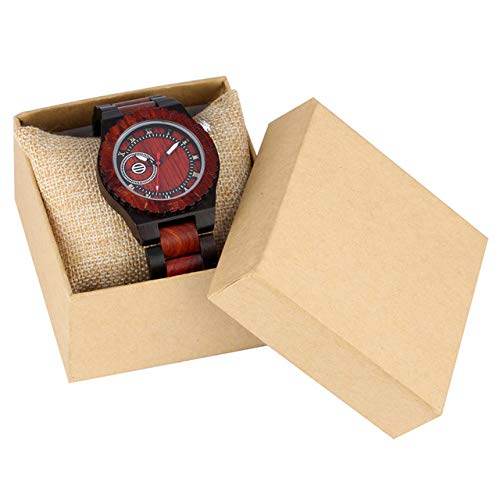 RWJFH Reloj de Madera Relojes para Hombre Reloj de Cuarzo de Madera Natural Cierre Plegable Reloj para Hombre Reloj con números Romanos Relojes de Madera, Modelo 3 con Caja