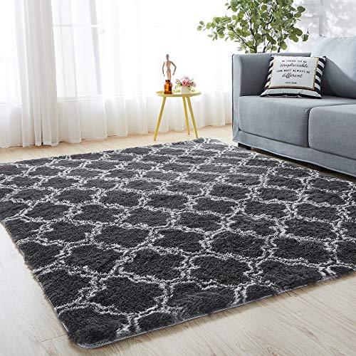 SHANNA Alfombra Salón, Terciopelo Súper Suave Alfombra Salon Grande, Alfombra Pelo Largo de Habitacion Dormitorio Salon Comedor - Lavable Antideslizante Alfombras Pelo Interior (Gris, 120x160 cm)