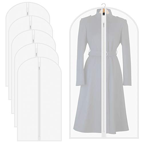 ShawFly Paquete de 5 fundas para ropa con cremallera, bolsa transparente para traje a prueba de polvo, para almacenamiento de ropa a prueba de humedad, plegable, lavable (60 x 120 cm)