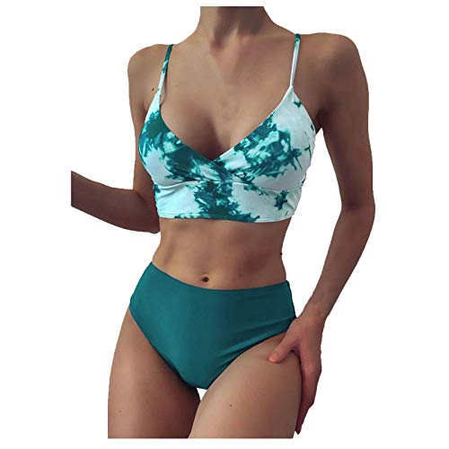 SHOBDW Bikini Mujer Elegante Traje de Baño Conjunto Ahuecar Bohemia Bañador Halter Sexy Sólido para Mujer Ropa de Playa Traje de Baño Bikini Sets Talla Grande El Verano(Verde,S)