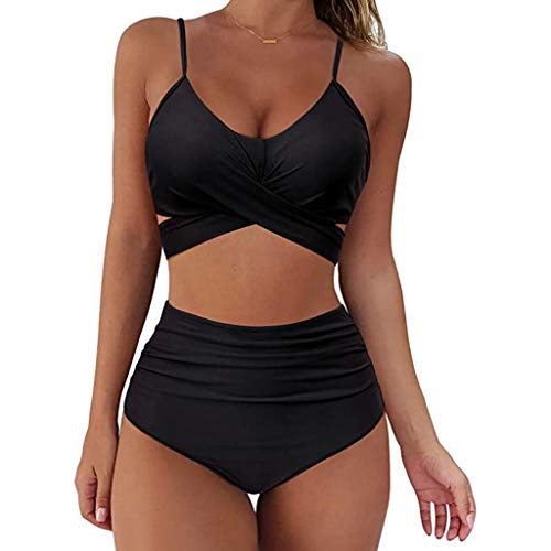 SHOBDW Bikinis Mujer Traje De Baño Mujer Sexy Bañador de Baño Conjunto de Bikini Bohemia Push up Sujetador Acolchado Traje de baño Bikini para Mujeres Tanga de Hilo Sets(Negro,S)