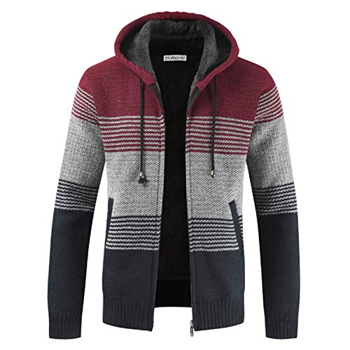 Shuanghao Cárdigan de Hombre uello Alto Casuales Chaqueta Chaqueta de Punto para Hombre Sudaderas con Capucha Suéter de Punto (M, Rojo)