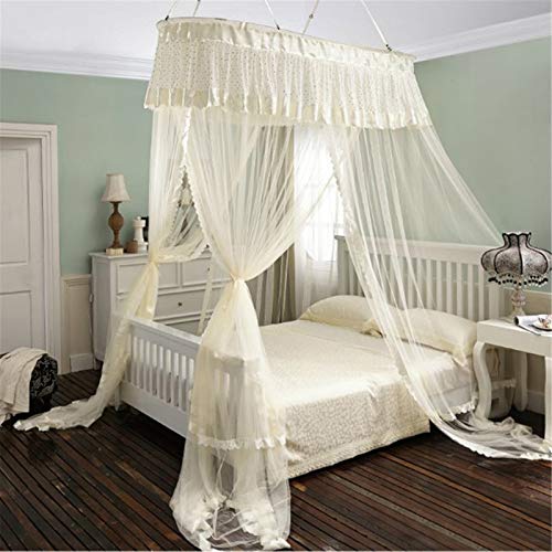 Shufeng Mosquitero Exterior/Verano Dosel de Cama de Encaje Red de poliéster Cúpula Decorativa Princesa Mosquitera Cortina Colgante Tienda de Cama con fácil instalación Gancho Adhesivo,Beige