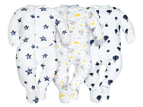 Sibinulo Niño Niña Pijama Bebé Pelele de ABS Pack de 3 Globos, Estrellas y Lunas 80(9-12 Meses)