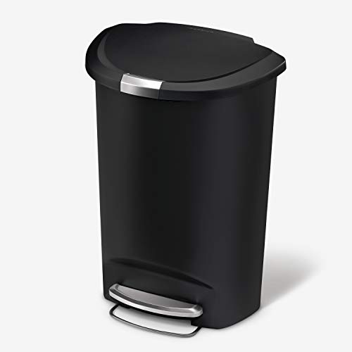 simplehuman, cubo semicircular con pedal, plástico negro, 50 L