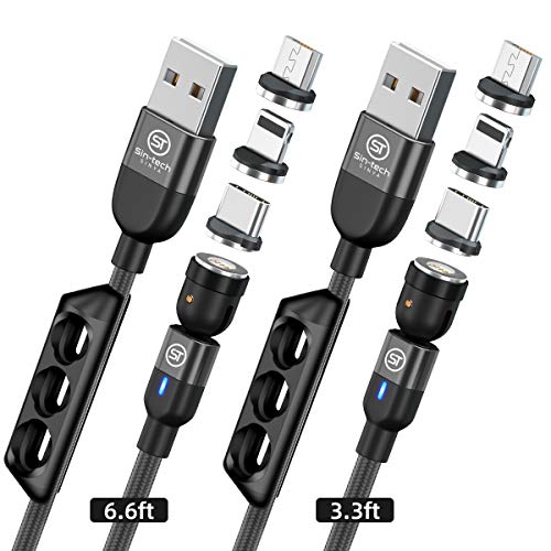 Sin-Tech Pack de Cables de Carga Magnéticos De 1 y 2 m, con Cabeza Giratoria de 360°, Carga Varios Dispositivos al Mismo Tiempo, Carga Rápida, Soporte para los Conectores ofrecido, 3 en 1 USB Cable