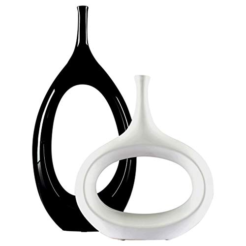 SJYDQ Classic Black Blanco Jarrón de cerámica Conjunto Muebles de contenedores de jarrón Minimalista Europeo Artesanías de cerámica Flores secas Flores Decorativas