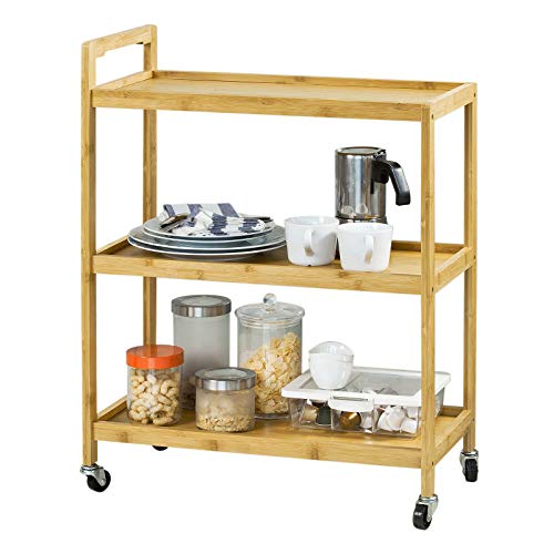 SoBuy Carro de Servicio 3 Estantes, Estanteria para Nichos, Trolley de Cocina de Bambú, FKW34-B-N, ES