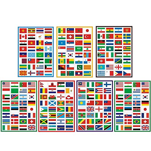 Sourcemall - Adhesivos de PVC para banderas internacionales de país (impermeables, PVC, 7 paquetes, 224 unidades, cada banderín de 3 x 1,3 pulgadas)