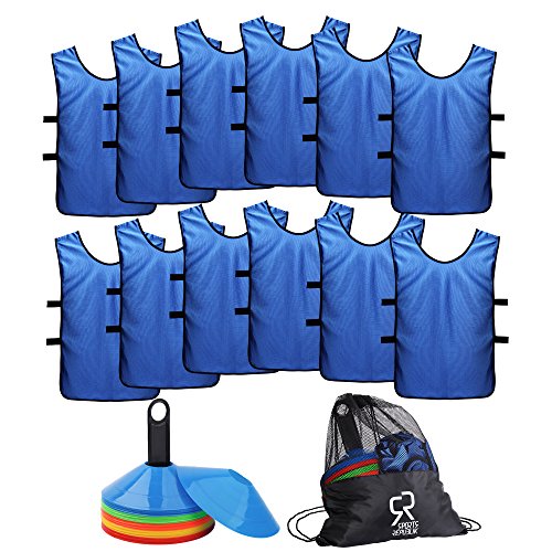 SportsRepublik Pinnies (12 Unidades) y Conos de Disco (50-Pack) Ahorrar Tiempo y Dinero con Scrimmage Camisetas y Conos Cono de Incluye Bolsa de Transporte Organizador y Bono