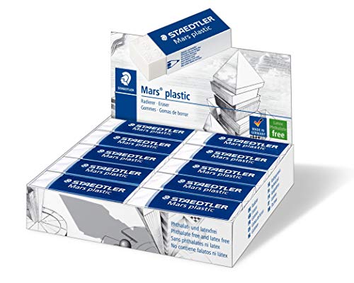 Staedtler Mars Plastic 526 50. Goma de borrar de color blanco, Caja con 20 unidades.