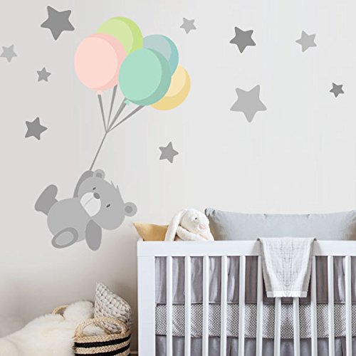 StarStick - Vinilo bebé Tierno osito con globos - T2 - Mediano 160x100 cm