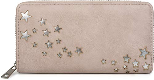 styleBREAKER Cartera de Mujer con recortados metálicos en Forma de Estrella, Cremallera, Monedero 02040115, Color:Rosa Palo