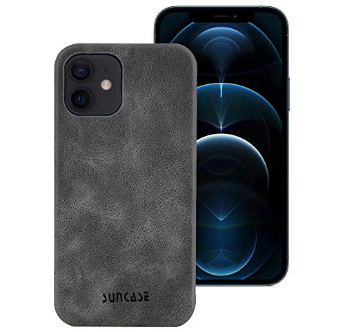 Suncase Funda de piel compatible con iPhone 12 Mini (5,4 pulgadas), color gris envejecido