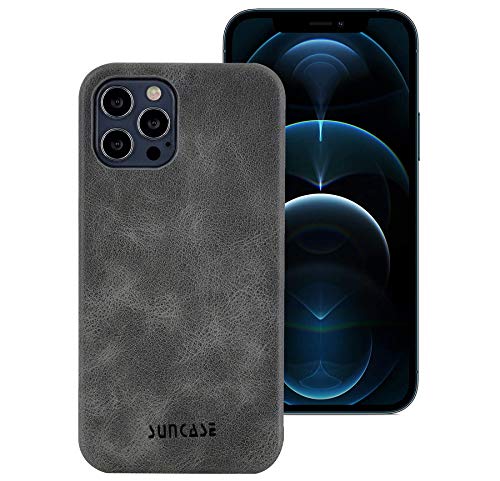 Suncase Funda de piel compatible con iPhone 12 Pro Max (6,7 pulgadas), color gris envejecido