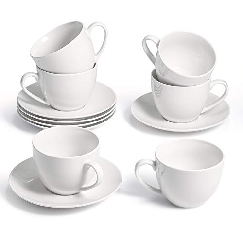 SUNTING Van Well - Juego de tazas de café (12 piezas, 6 platillos, porcelana), color blanco