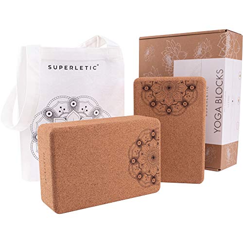 SUPERLETIC® Yoga Block Elite - Bloque de corcho para yoga (2 unidades)