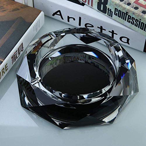 Suytan Cenicero Cenicero Cenicero de Cristal Personalidad Creativa Regalo de Cumpleaños Livg Room Contental Octagon Cenicero, Transparente, Diámetro 12Cm,Negro,12Cm de Diámetro