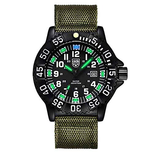 SVUZU Reloj Analógico de Cuarzo para Hombre Correa de Nylon 50M Impermeable Cronómetro Luminoso Brújula Esfera Giratoria Reloj de Negocios Relojes Deportivos Militares Digitales, Verde A