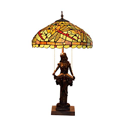 SWNN Jardín Europea Lámpara De Mesa Verde De La Libélula del Estilo De Tiffany Stained Glass Salón Comedor Mesa De Luz Americana Sala De La Lámpara De Cabecera 40 * 69cm