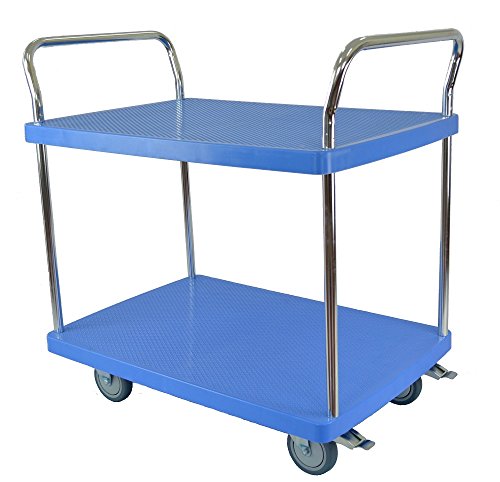 T-EQUIP Y2-120 - Carro de servicio, 2 pisos, 2 asas, capacidad de carga 150 kg, AnxPxAl: 71 x 45,5 x 93 cm (azul)